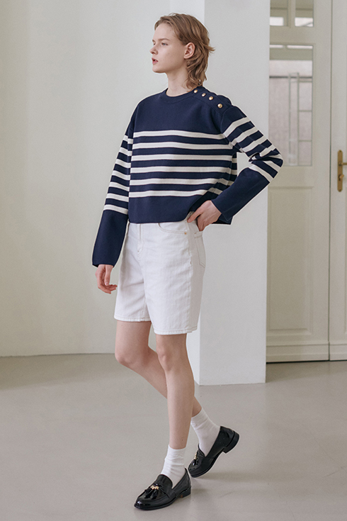 23SN stripe crop pullover [2colors]