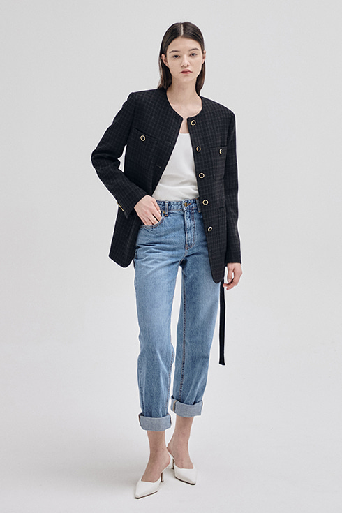 [B품] 22SN tweed long jacket [BK]