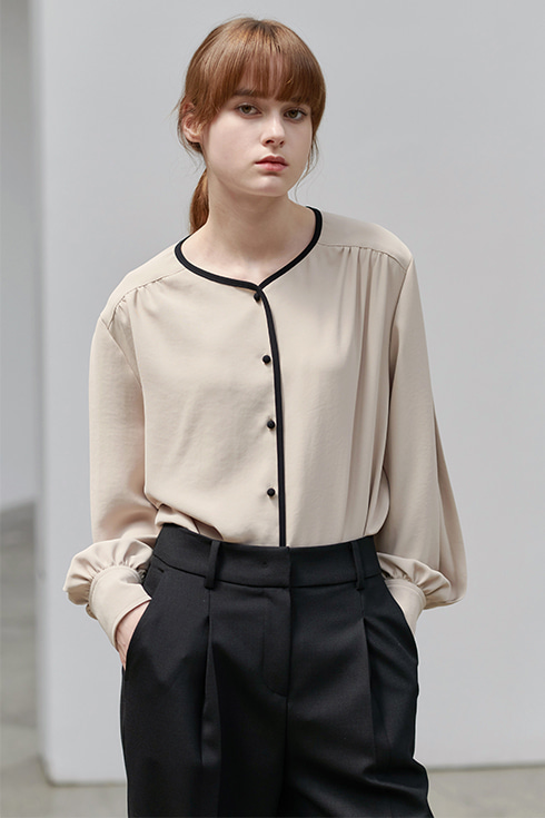 [B품] 22FN color point shirring blouse [BE]
