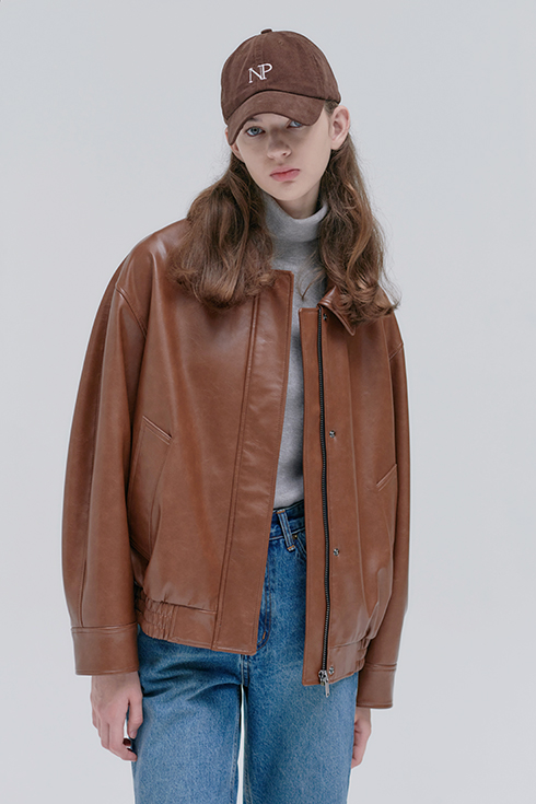 [B품] 23FN leather zip-up blouson jacket [BR]