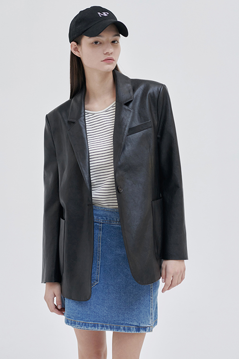 [B품] 24SN leather single jacket [BK]